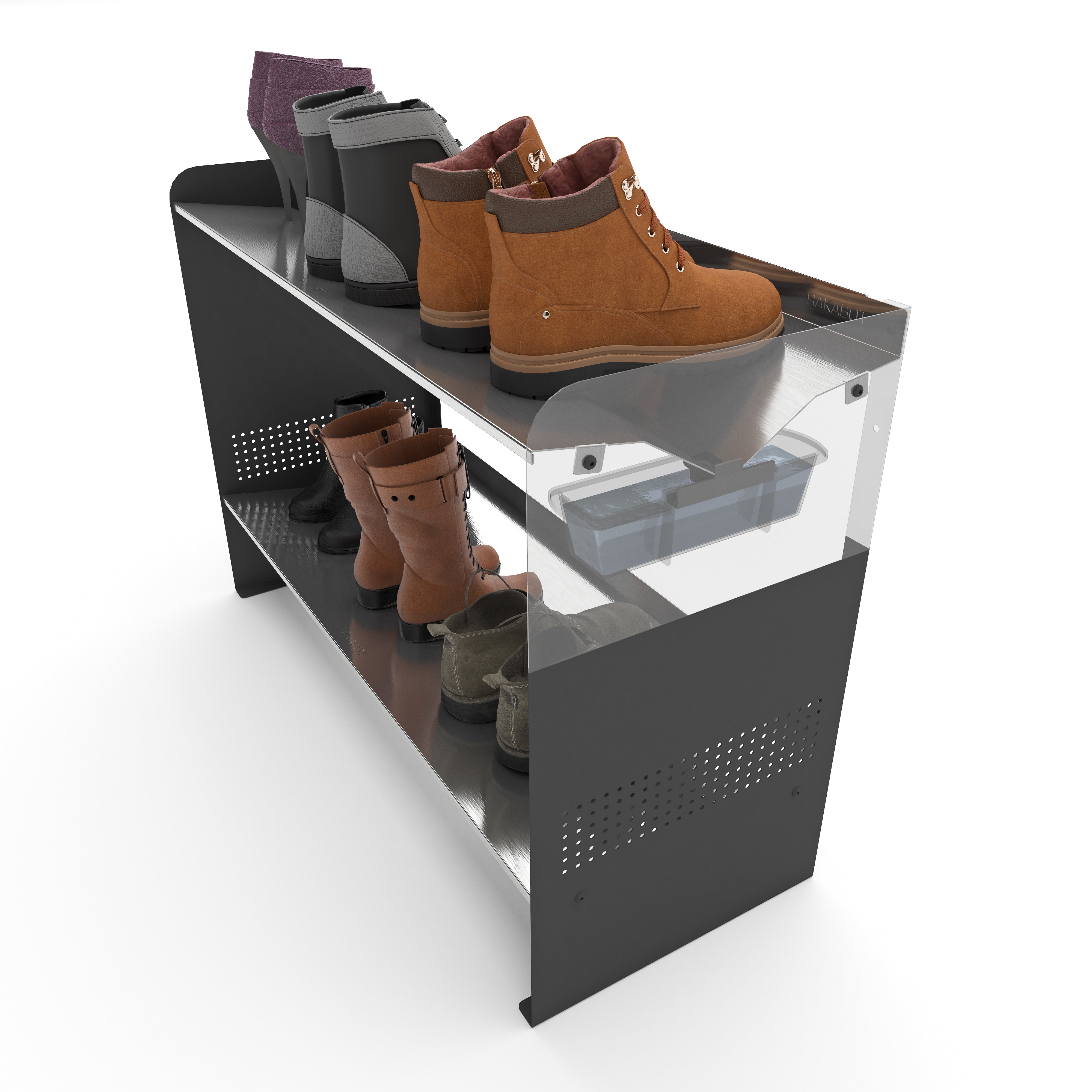 Patented Boot Racks Channeling Water And Dirt Into Containers