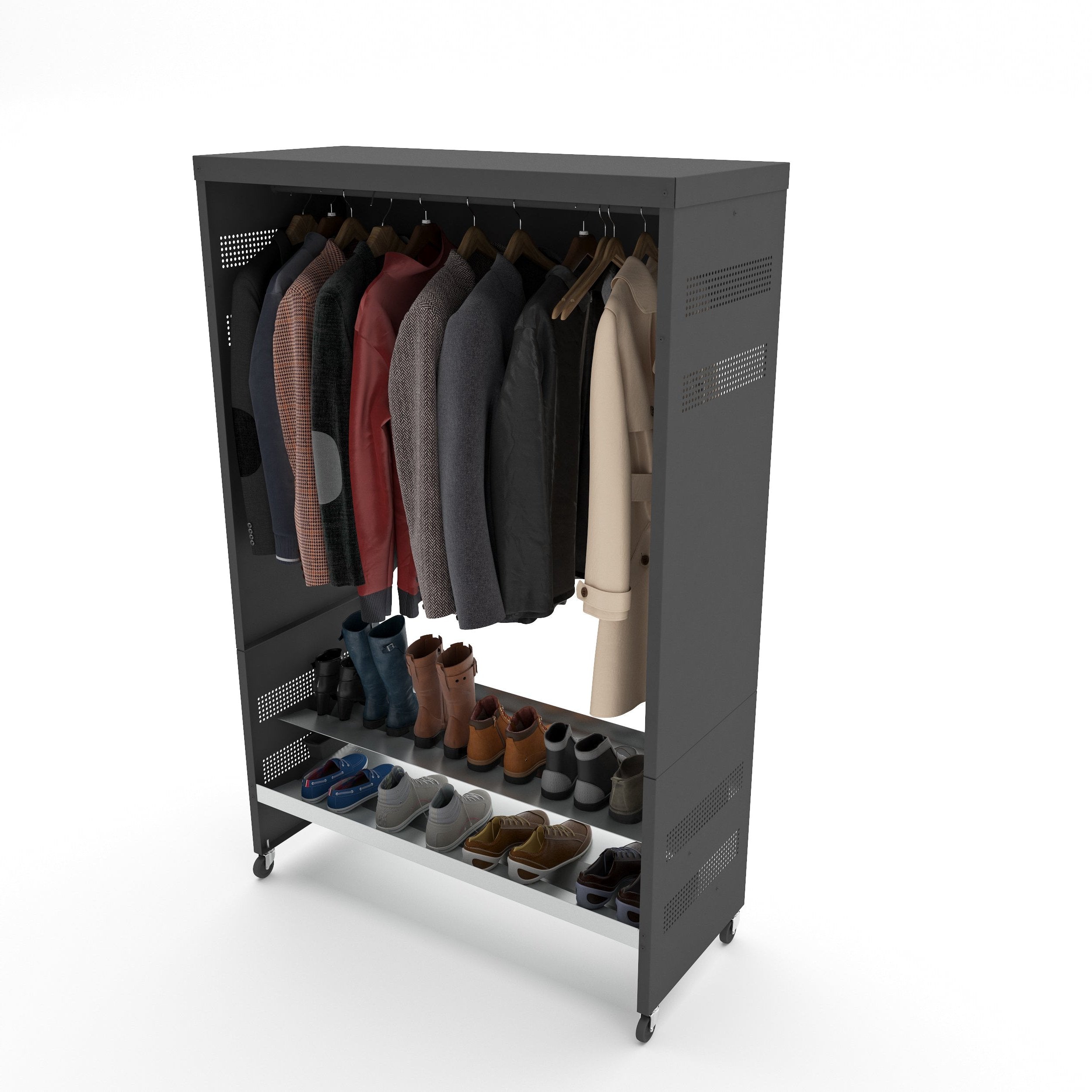 MUDROOM IN  METAL - FAST BUILT AND MOVEABLE - SHOE AND COAT STORAGE